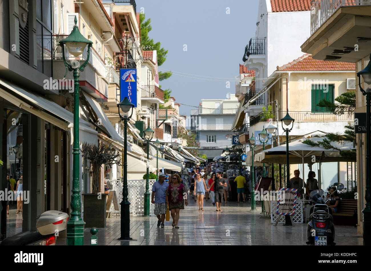 Argostoli Greece Lithostroto Pedestrian Mall Street, Kefalonia, Cephalonia, Ionian Islands, Greece Stock Photo
