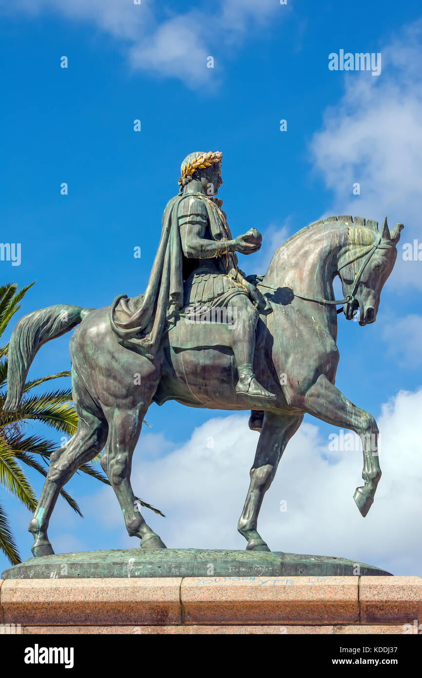Napoleon Bonaparte Equestrian Statue at Place de Gaulle square, Ajaccio, Corsica, France. Stock Photo