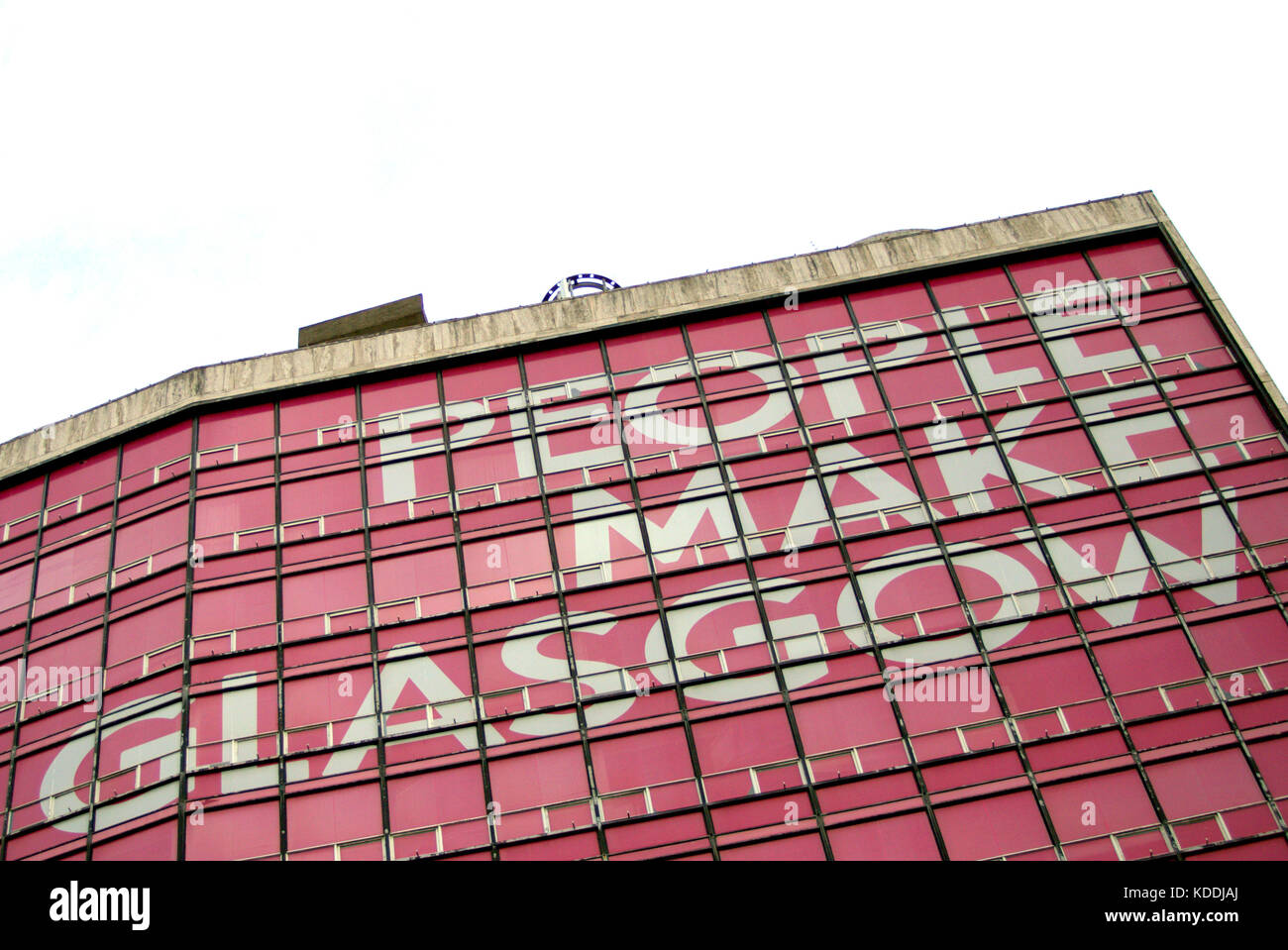 people make Glasgow huge pink sign building north Hanover street Glasgow George square Stock Photo