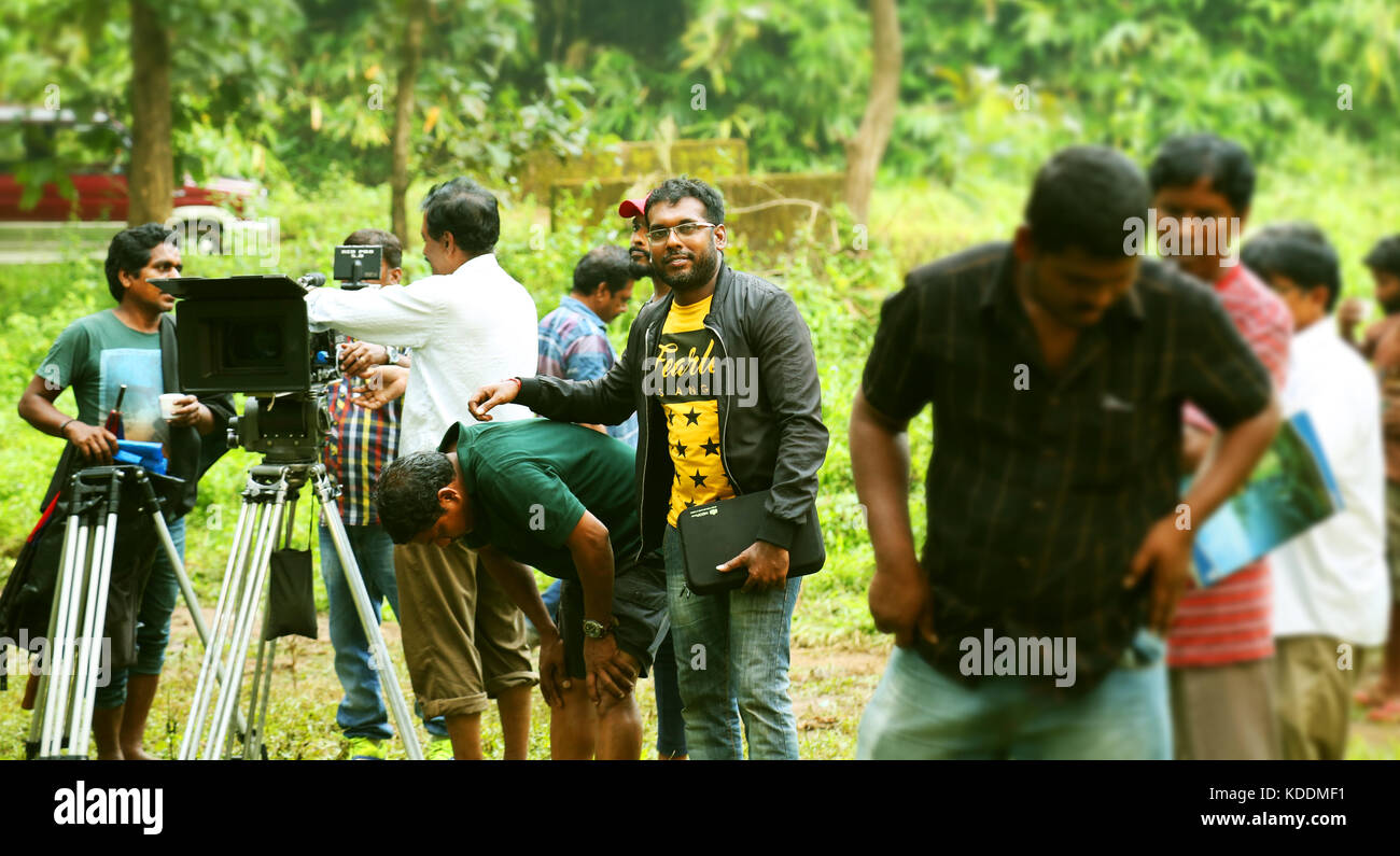 Film crew on location movie shooting Stock Photo Alamy