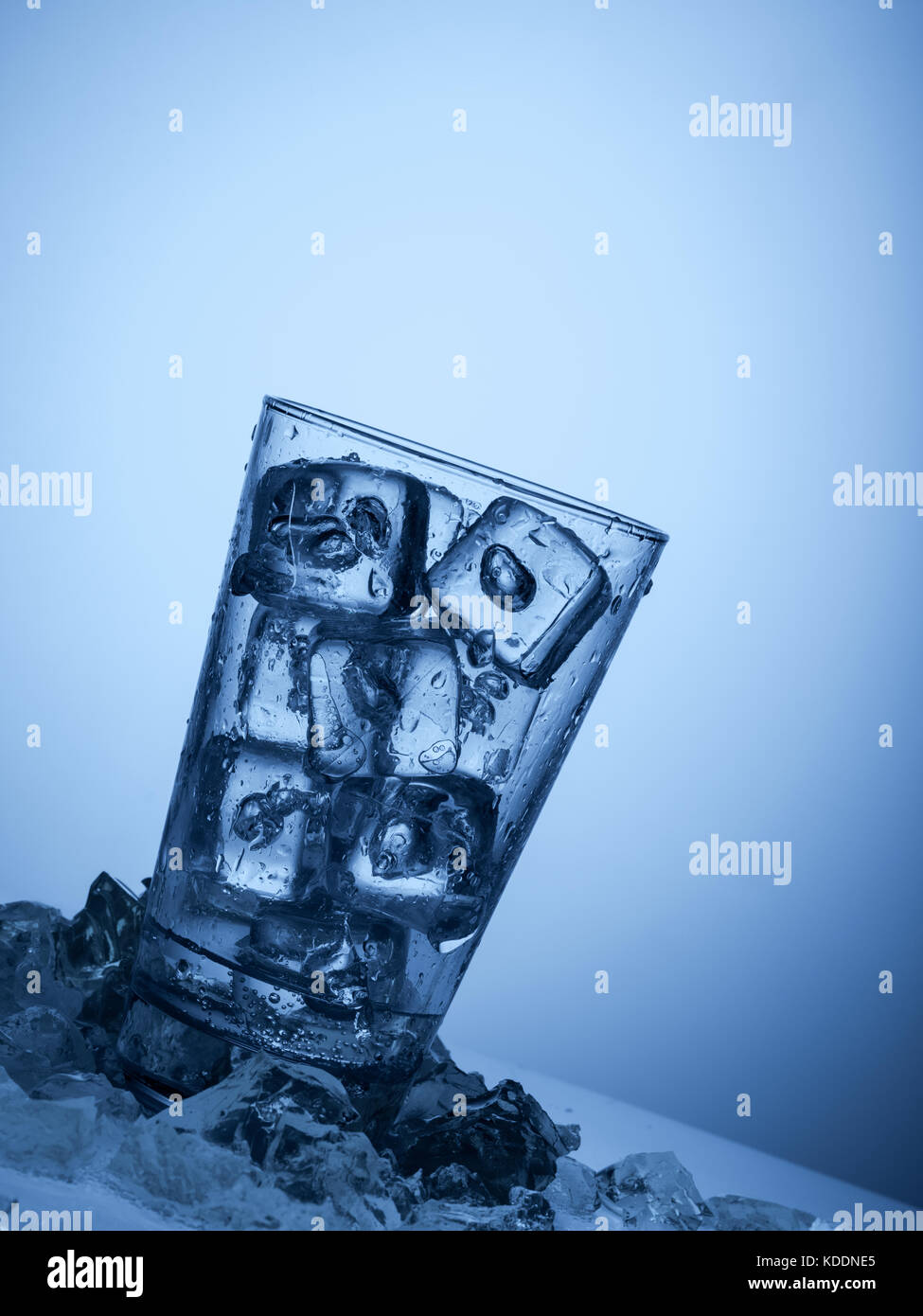 isolated glass of water with ice cubes on a light blue background Stock ...