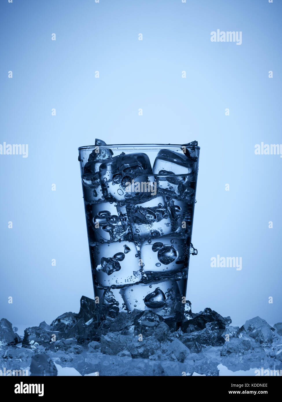 isolated glass of water with ice cubes on a light blue background Stock ...