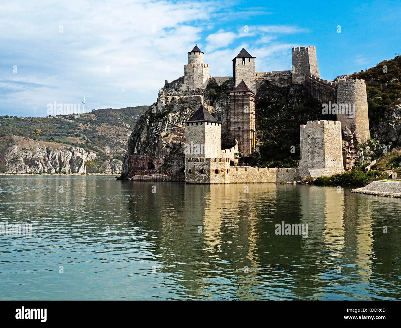 Golubac Fortress guarding the Iron Gate gorge of the Danube River in Serbia. Stock Photo