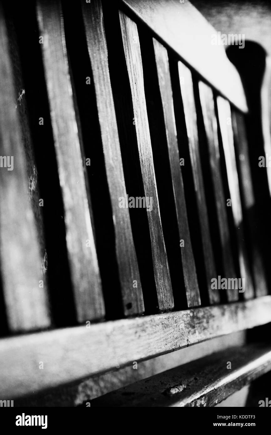 close up of wooden bench Stock Photo