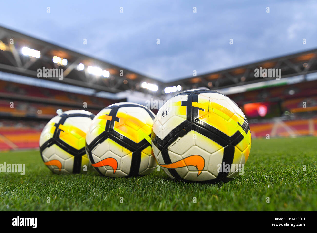 Brisbane, QUEENSLAND, AUSTRALIA. 13th Oct, 2017. General view of game balls during the round two A-League match between the Brisbane Roar and Adelaide United at Suncorp Stadium on October 13, 2017 in Brisbane, Australia. Credit: Albert Perez/ZUMA Wire/Alamy Live News Stock Photo
