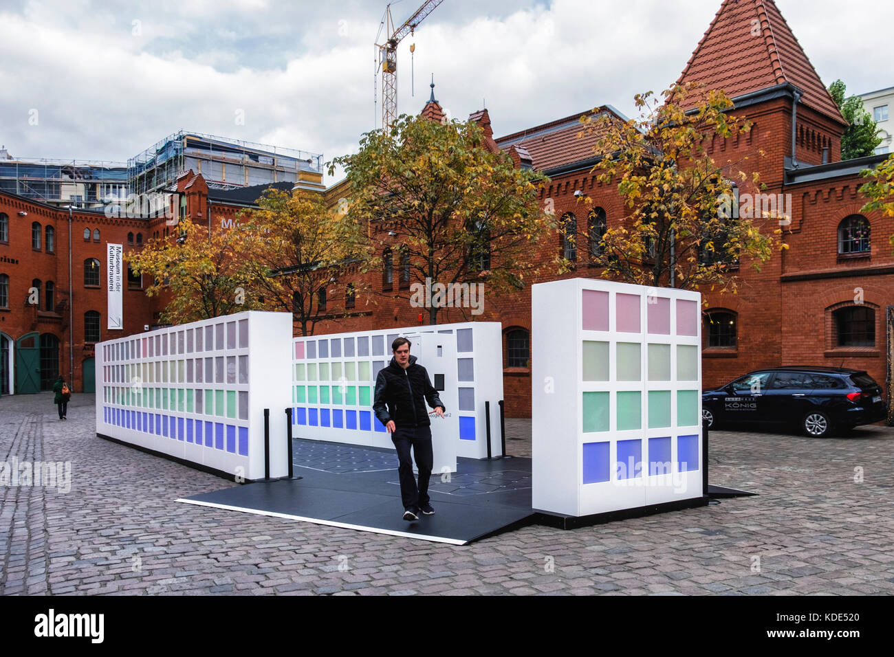 Berlin, Germany. 13th October, 2017. People enjoy an Energy harvesting  pathway - a colourful, interactive installation created by Tech giant  Google & startup company Pavegen that specializes in developing technology  for smart