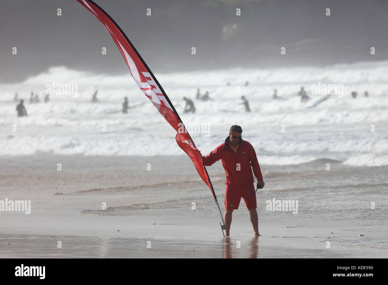 Fistral Beach, Newquay, Cornwall, UK. 13th October, 2017. Surfers take part in Day 1 heats of the British University and College Sports Surfing Competition. Numerous college surfers attended the event in fair weather conditions. Stock Photo