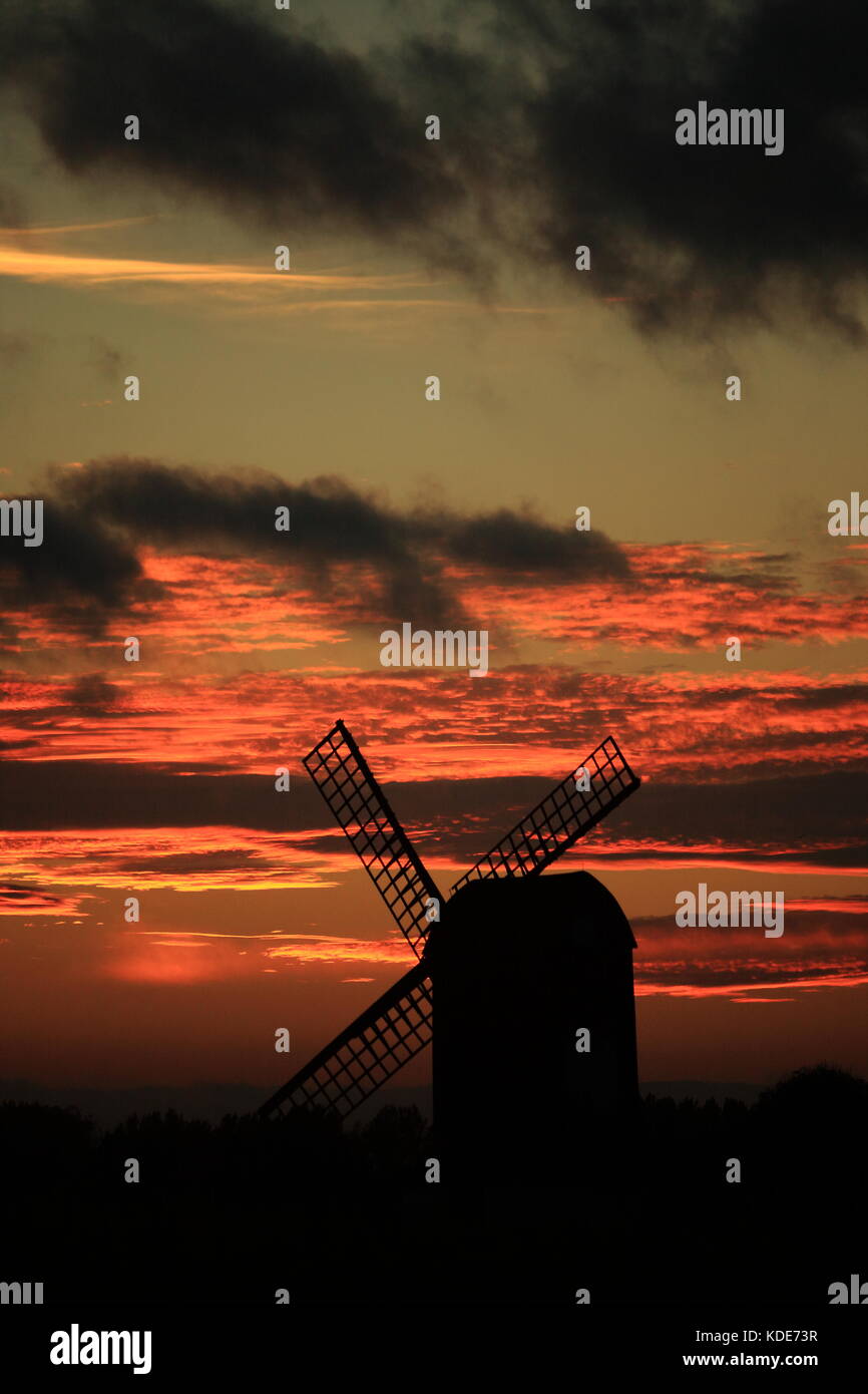 Buckinghamshire 13th October 2017 UK Weather: Dramatic Sunset over Pitstone Windmill, near Ivinghoe, Buckinghamshire, England. Stock Photo