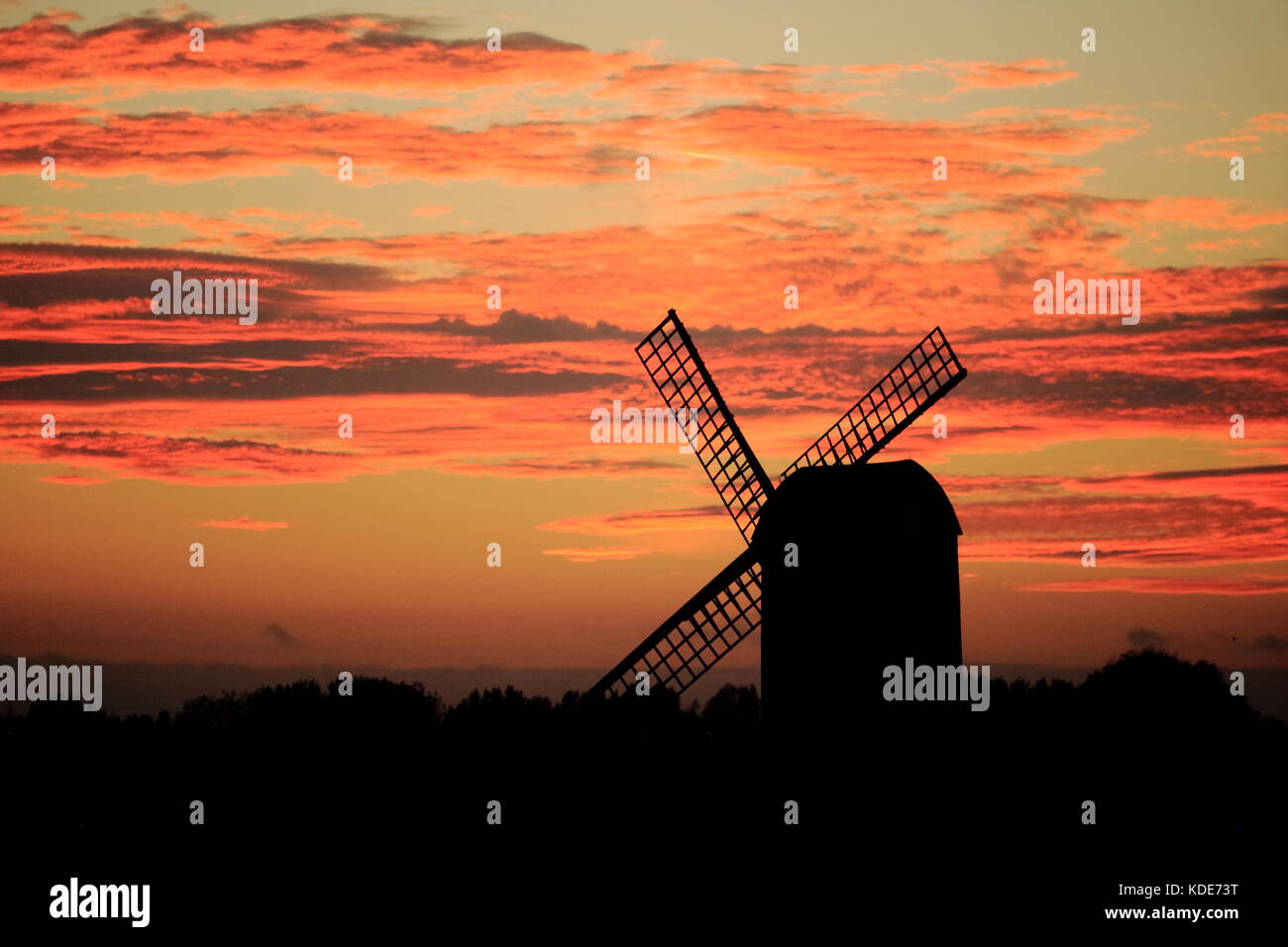 Buckinghamshire 13th October 2017 UK Weather: Dramatic Sunset over Pitstone Windmill, near Ivinghoe, Buckinghamshire, England. Stock Photo