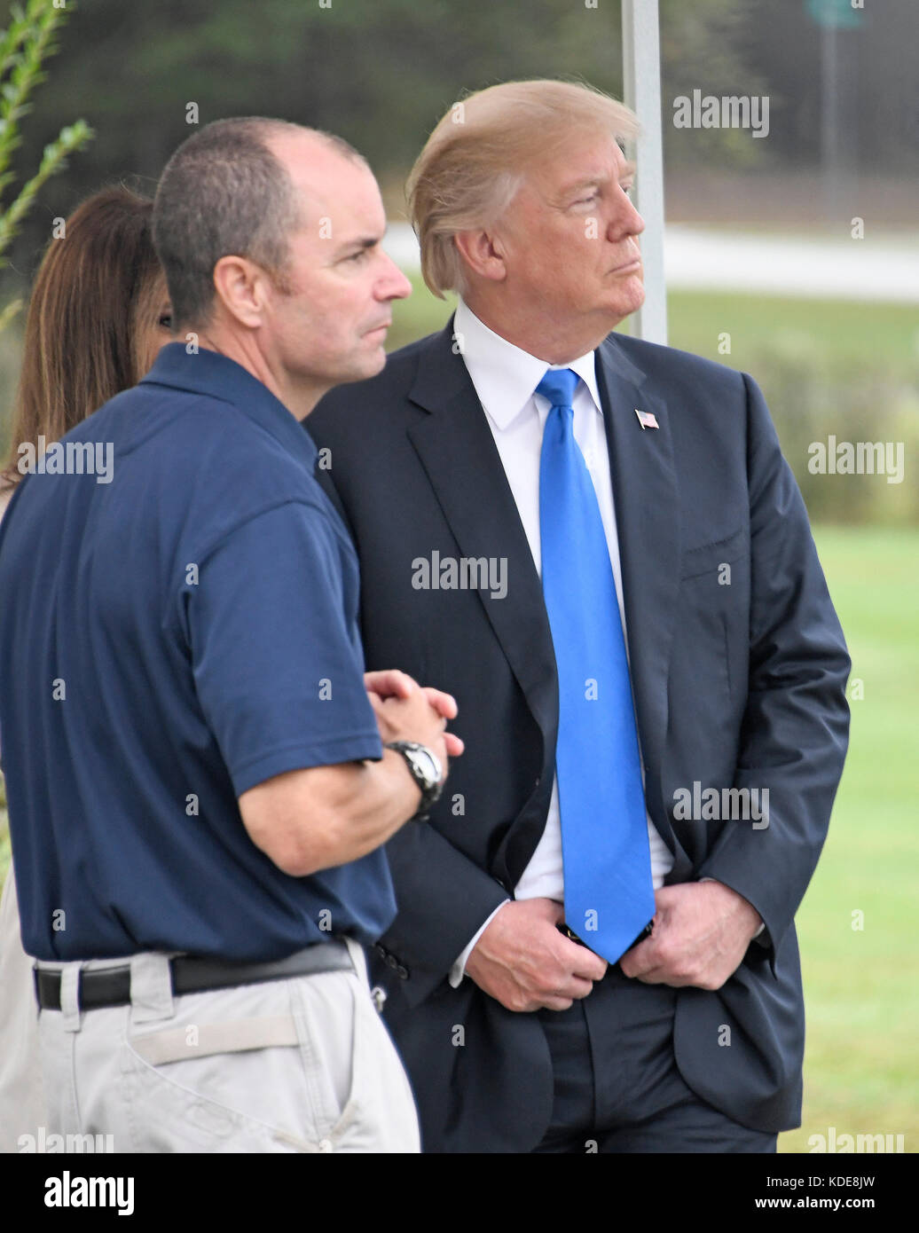 An unidentified United States Secret Service agent speaks with US President Donald J. Trump as he tours the US Secret Service James J. Rowley Training Center in Beltsville, Maryland on Friday, October 13, 2017. Credit: Ron Sachs/Pool via CNP /MediaPunch Stock Photo