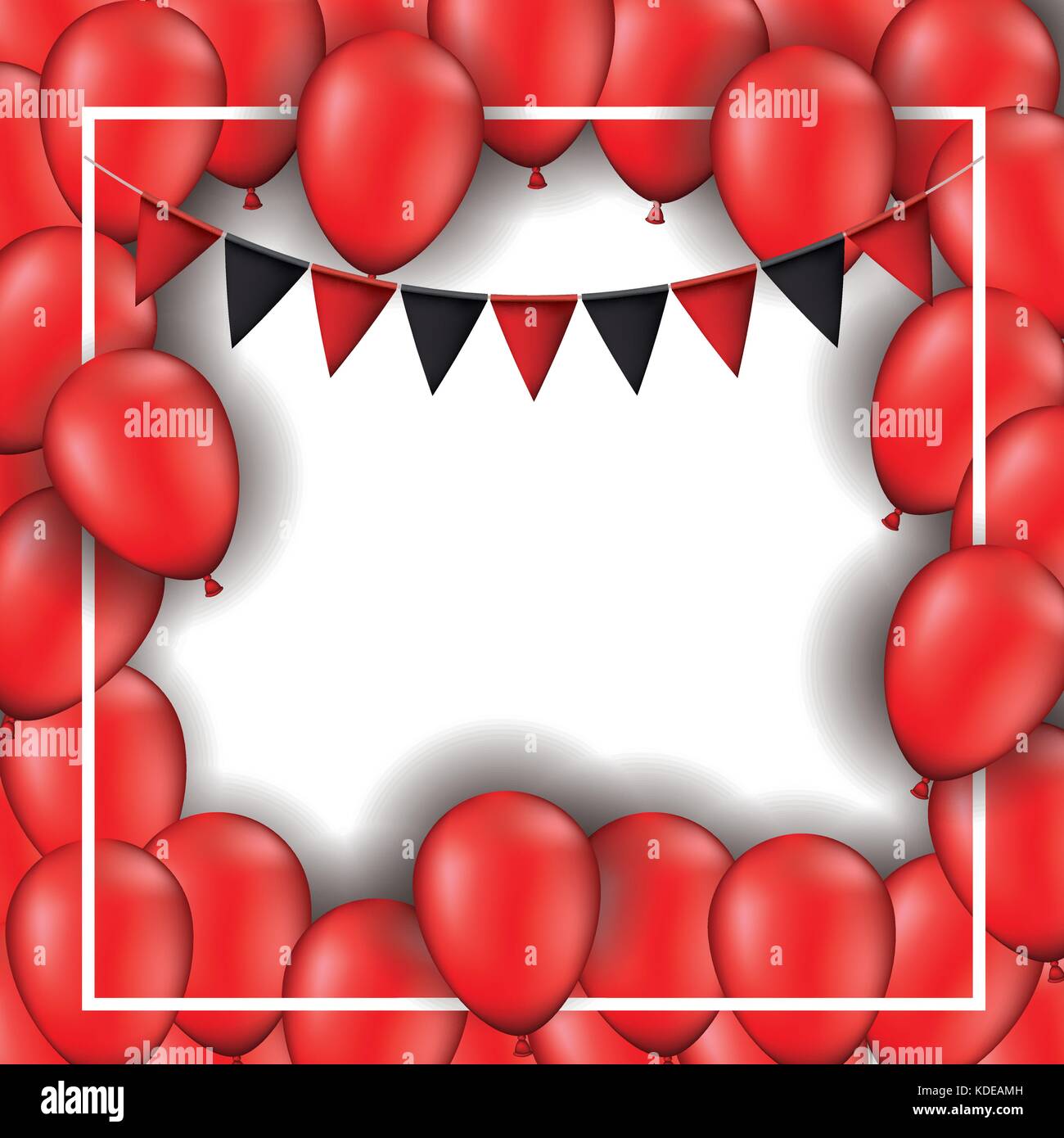 background with red and black festoons and red balloons in white Stock