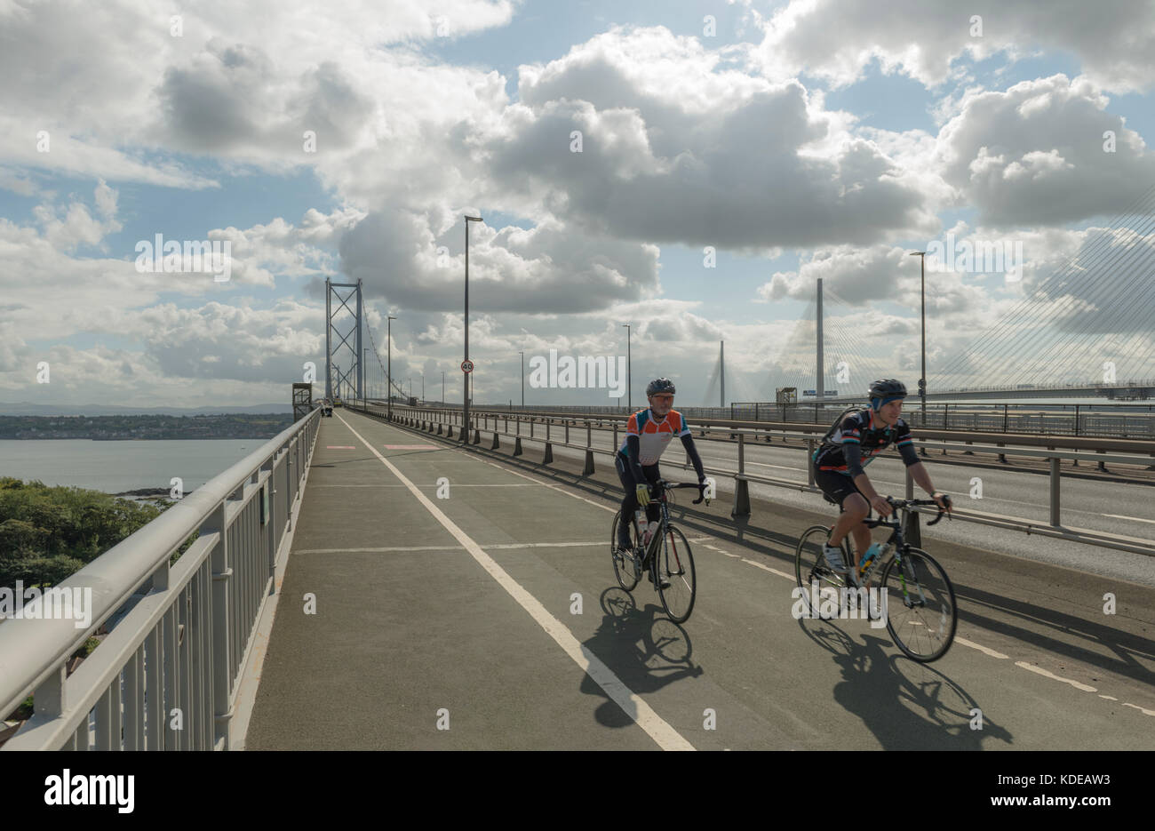 Cyclists and pedestrians only now on Forth Road Bridge, Queensferry, Scotland, UK Stock Photo