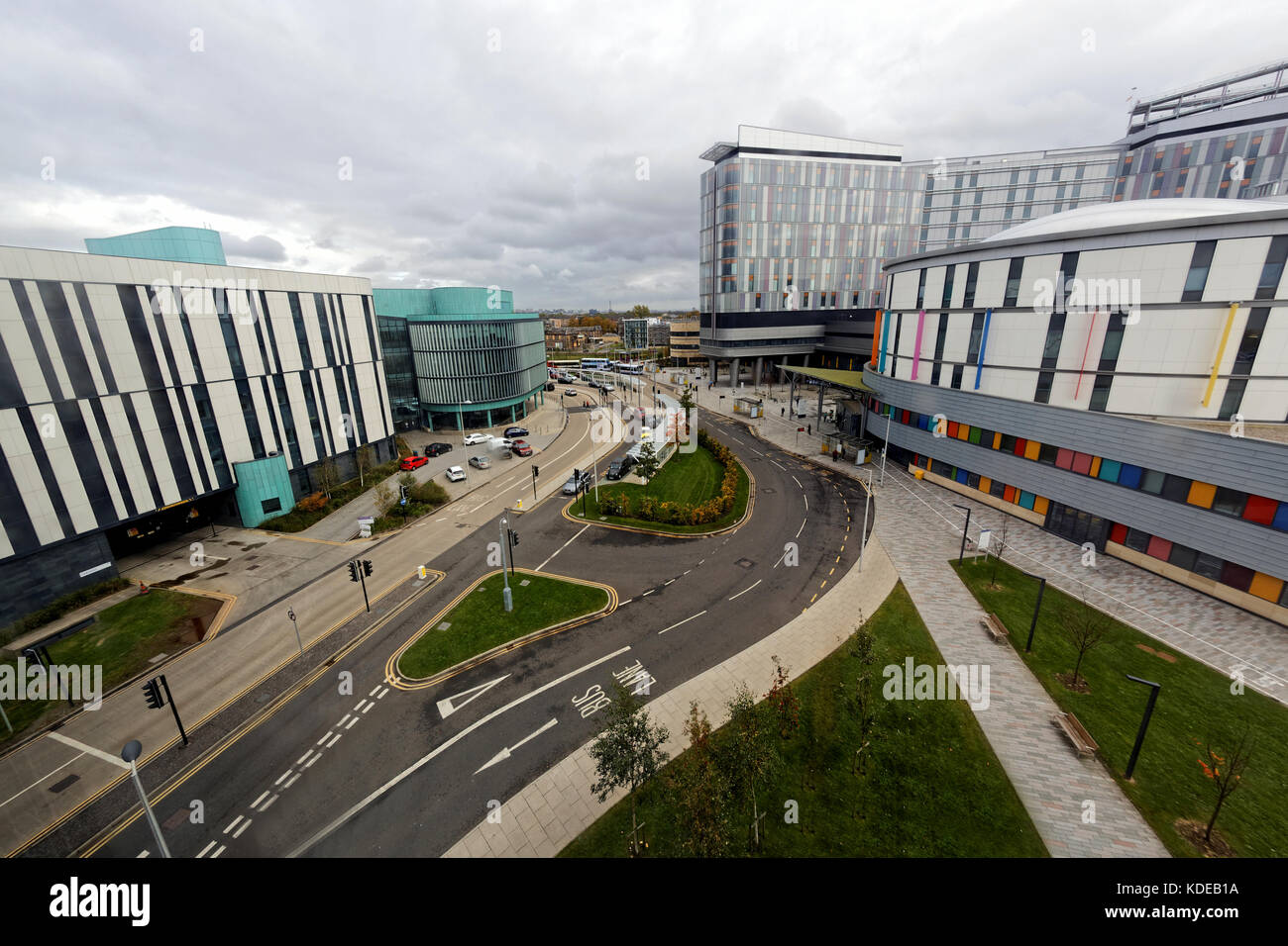 Queen Elizabeth University Hospital, Royal Hospital for Children, wide aerial view Stock Photo