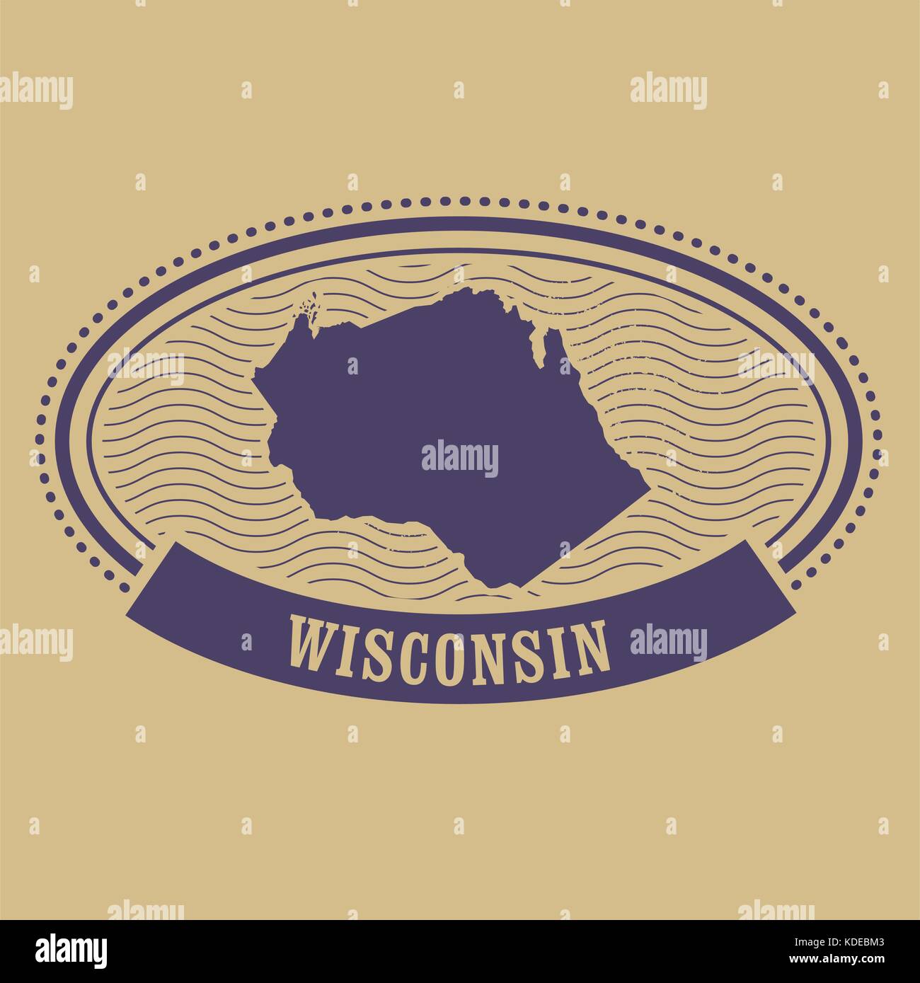 Wisconsin map silhouette - oval stamp Stock Vector