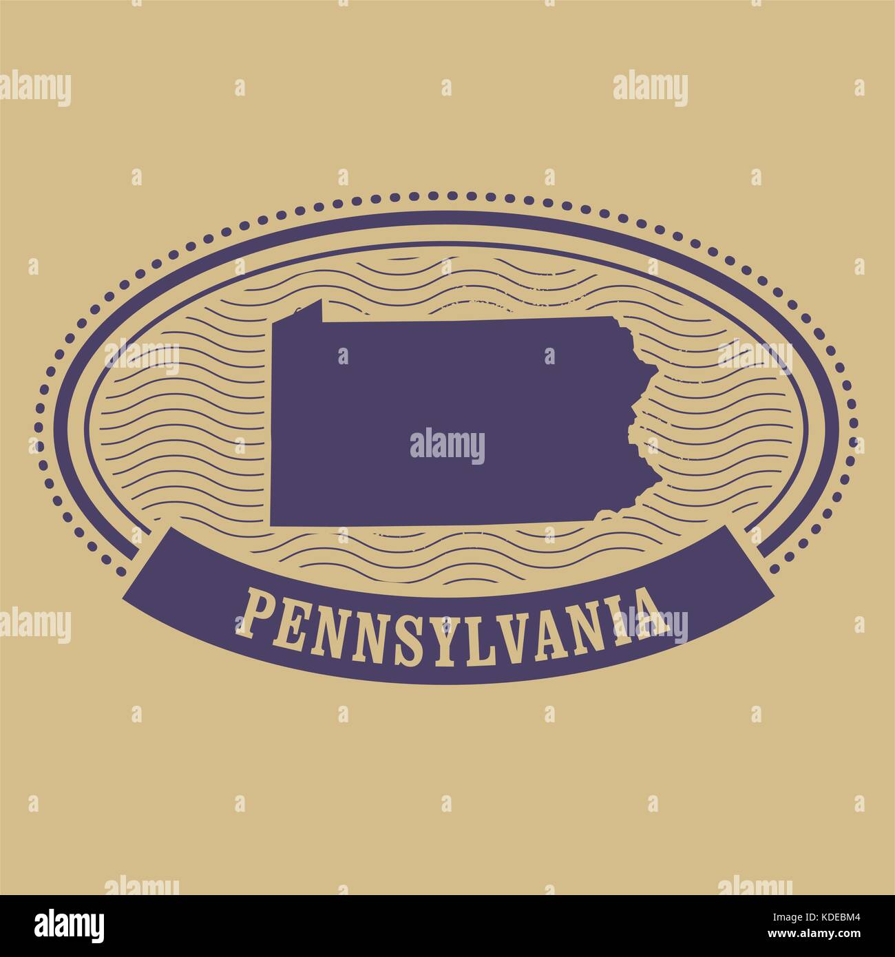 Pennsylvania map silhouette - oval stamp Stock Vector