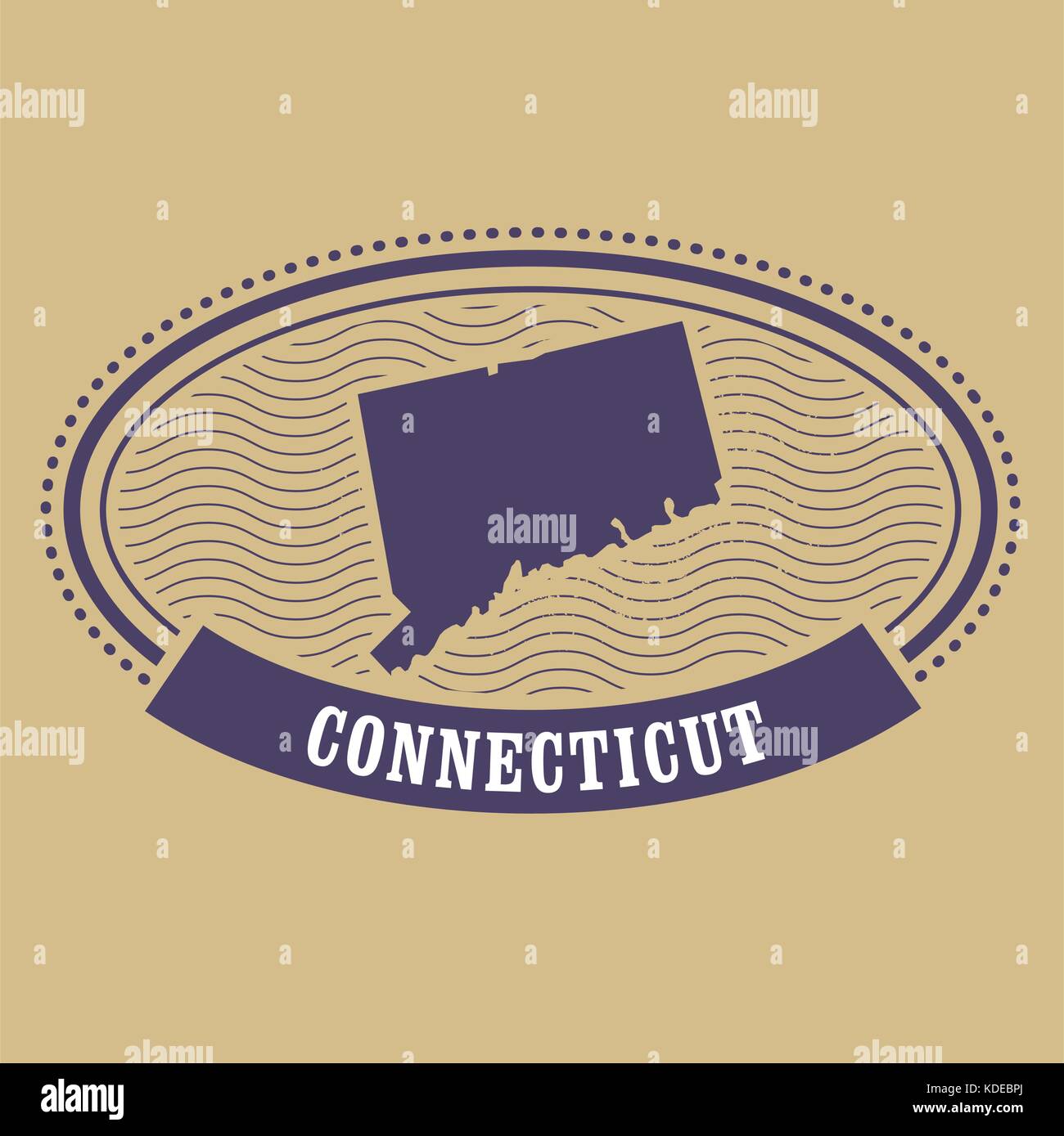 Connecticut map silhouette - oval stamp of state Stock Vector
