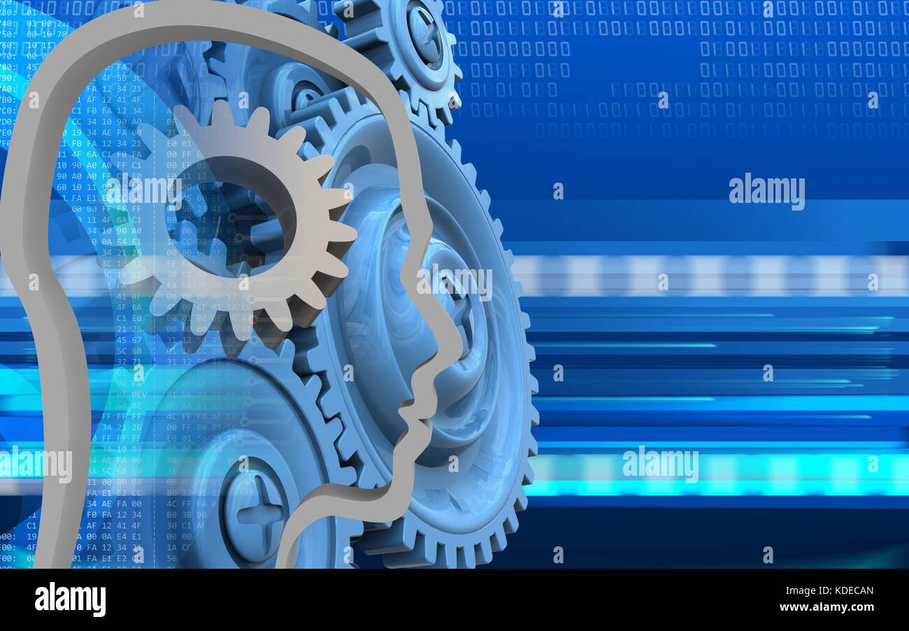 3d illustration of gear over cyber background with blue gears Stock ...