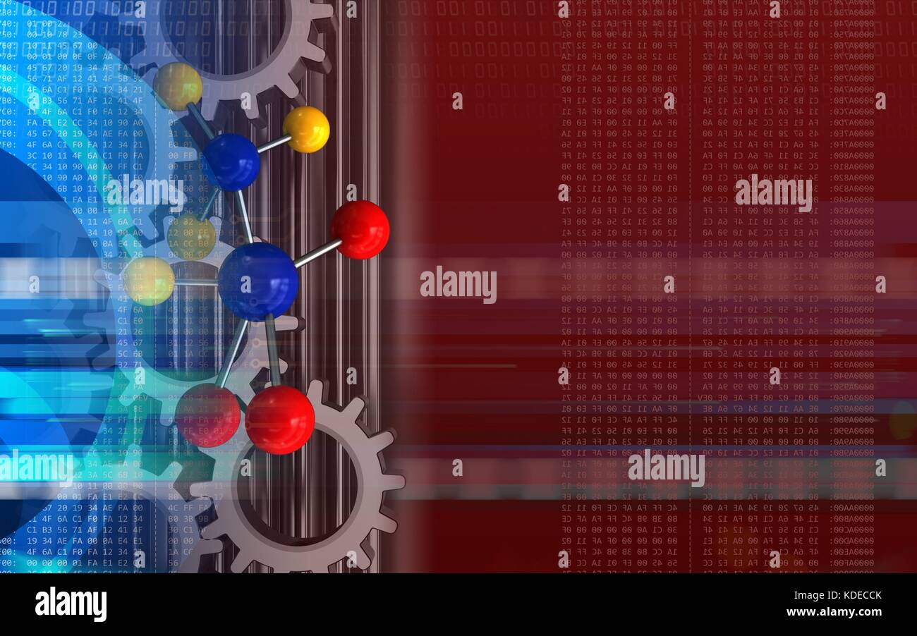 3d illustration of molecule over red background with gears Stock Photo ...