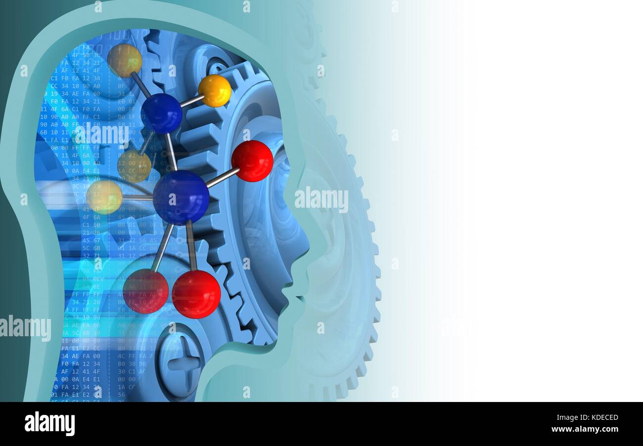 3d illustration of molecule over white background with blue gears Stock ...