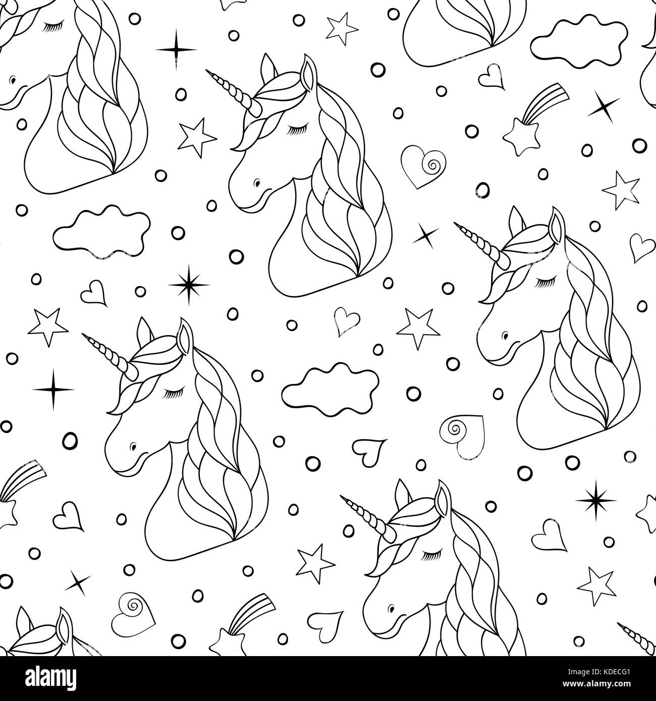Seamless pattern of hand drawn unicorns Stock Vector Image & Art - Alamy
