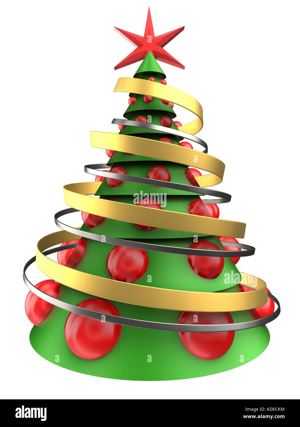 3d illustration of christmas tree over white background with big red ...