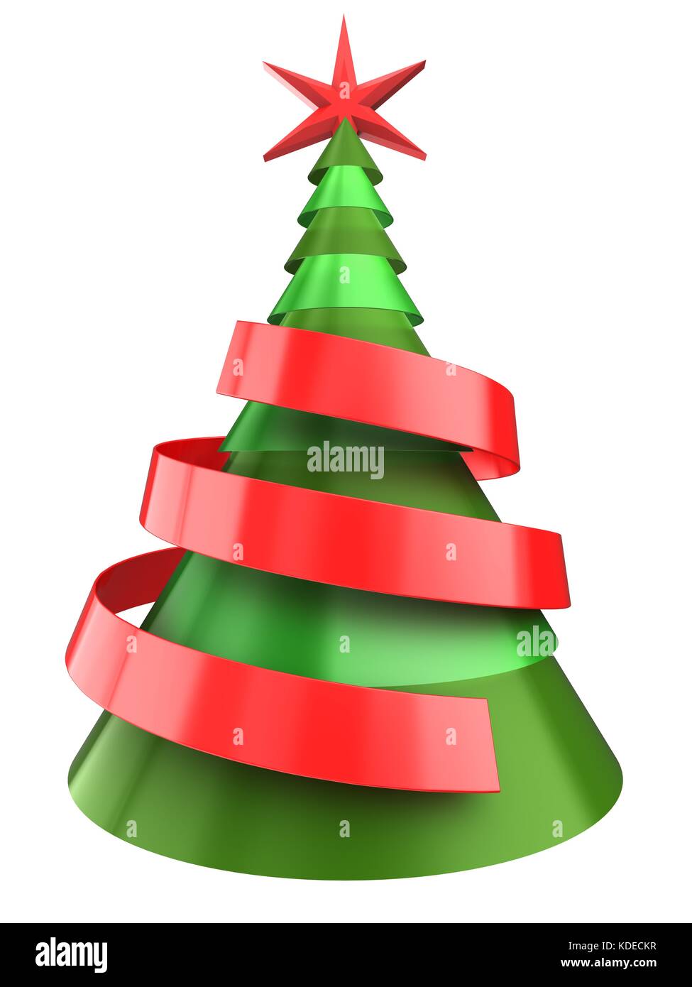 3d illustration of Christmas tree over white background with big ribbon ...