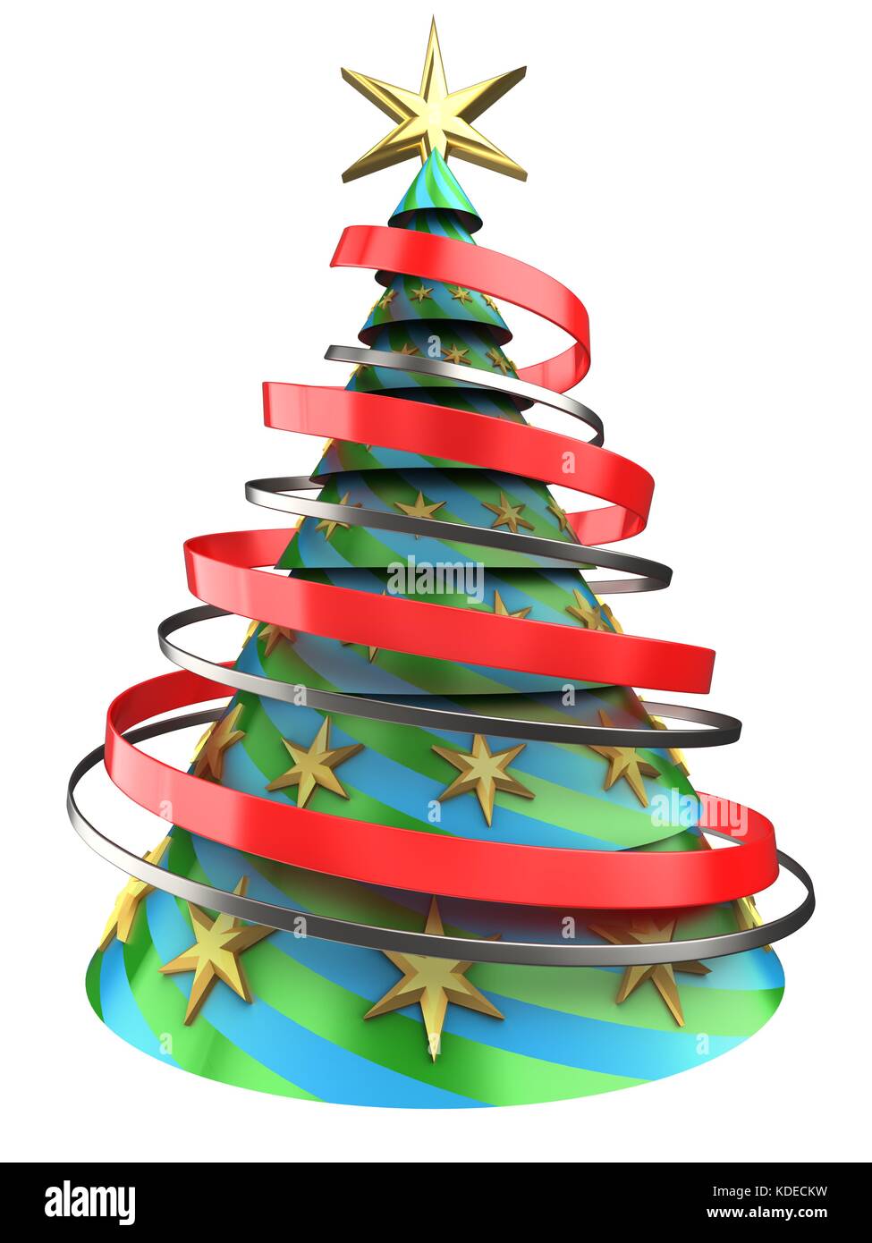 3d illustration of Christmas tree over white background with stars ...
