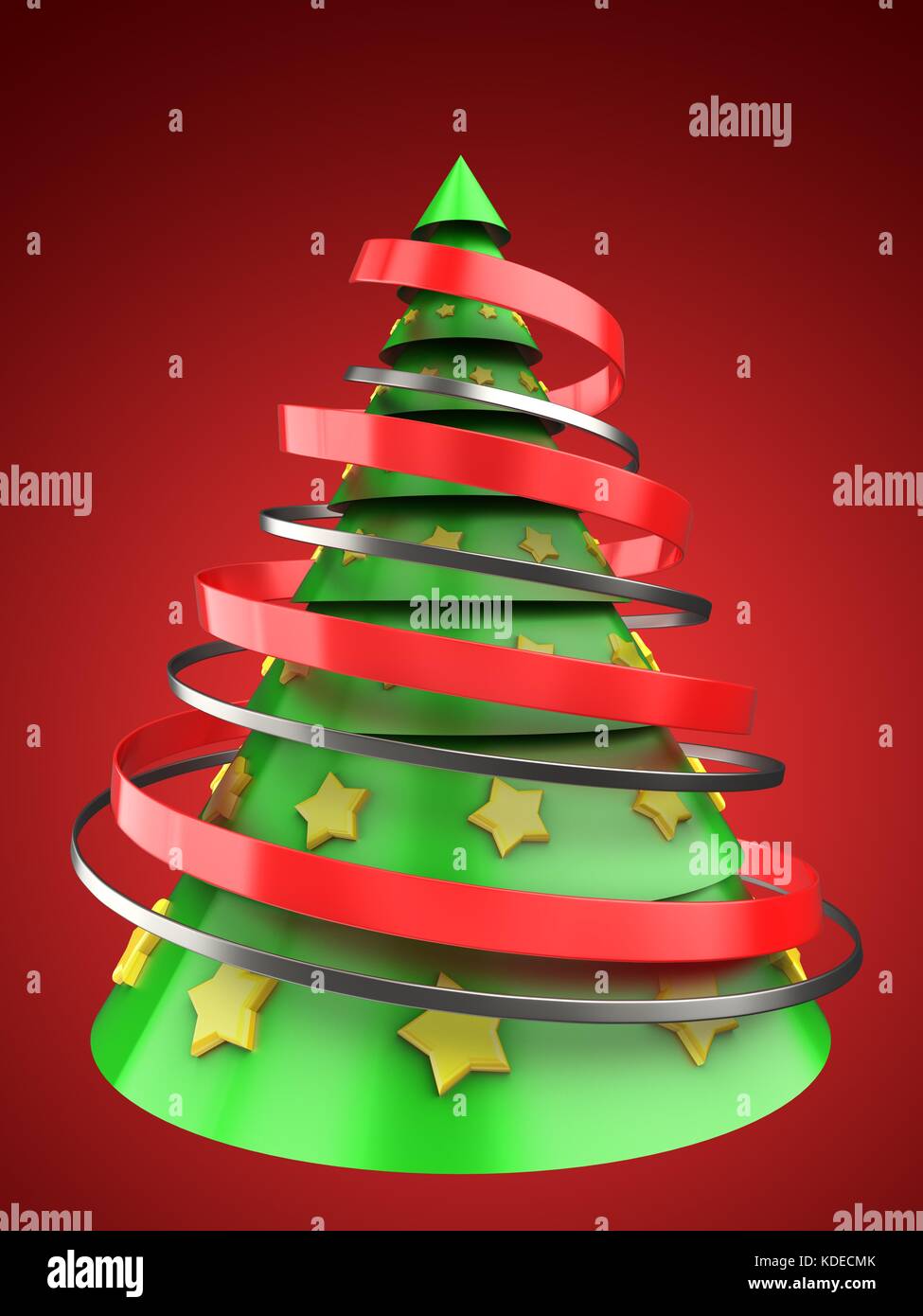 3d illustration of light green Christmas tree over red background with ...