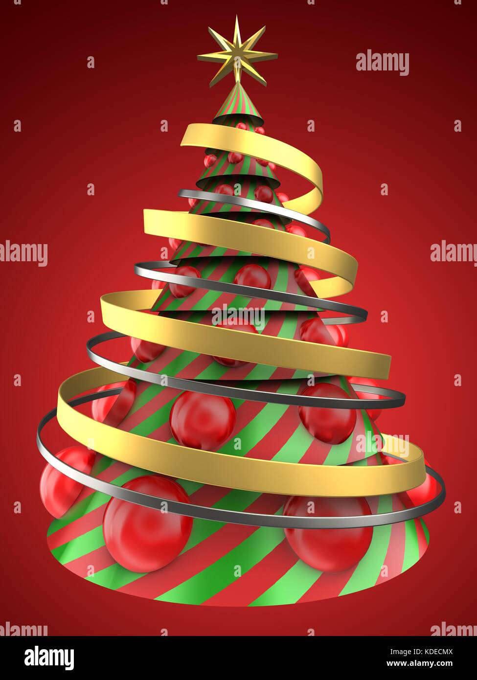 3d illustration of Christmas tree shape over red background with big ...