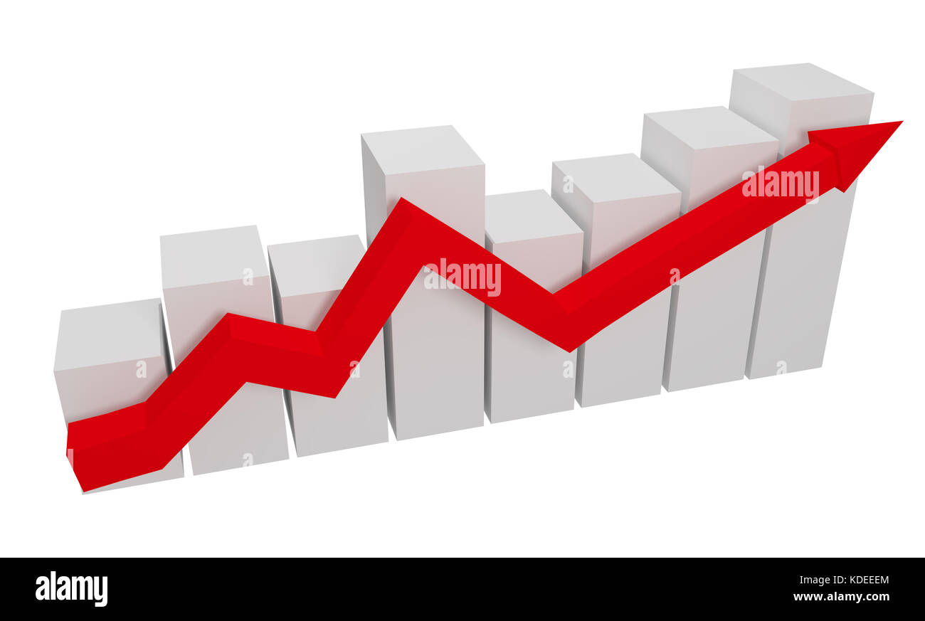 3d gray graph with red arrow. 3d rendering Stock Photo