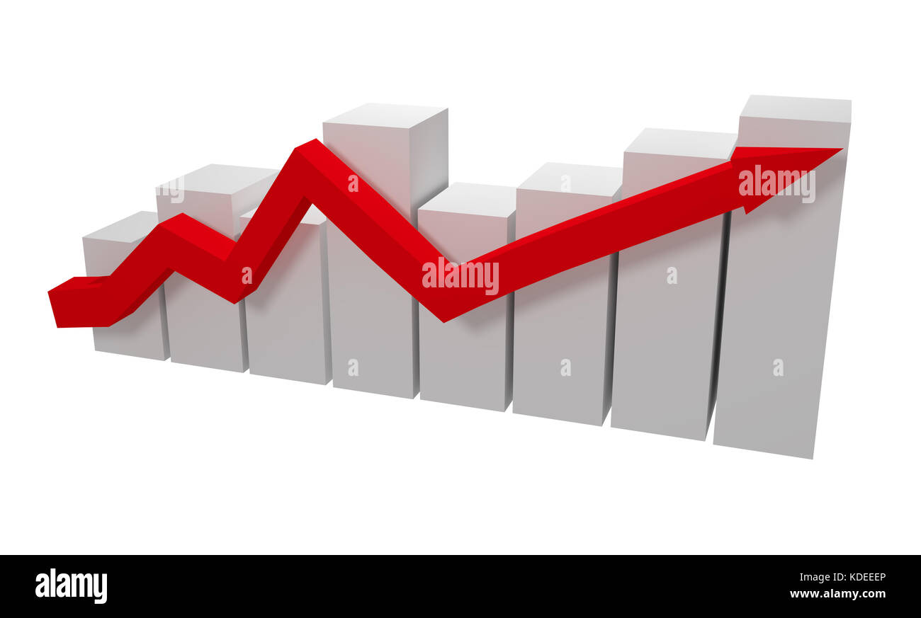 3d gray graph with red arrow. 3d rendering Stock Photo