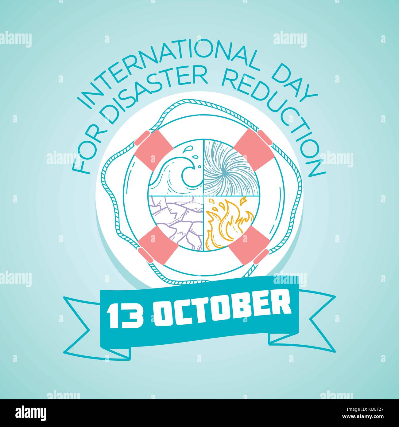 Calendar for each day on october 13. Greeting card. Holiday -   International Day for Disaster Reduction. Icon in the linear style Stock Vector