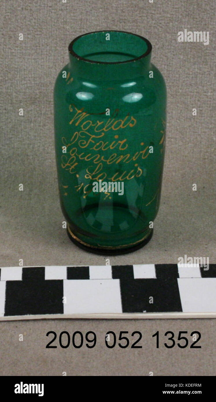 Miniature Green Glass Vase With Gold Embossed Markings From the 1904