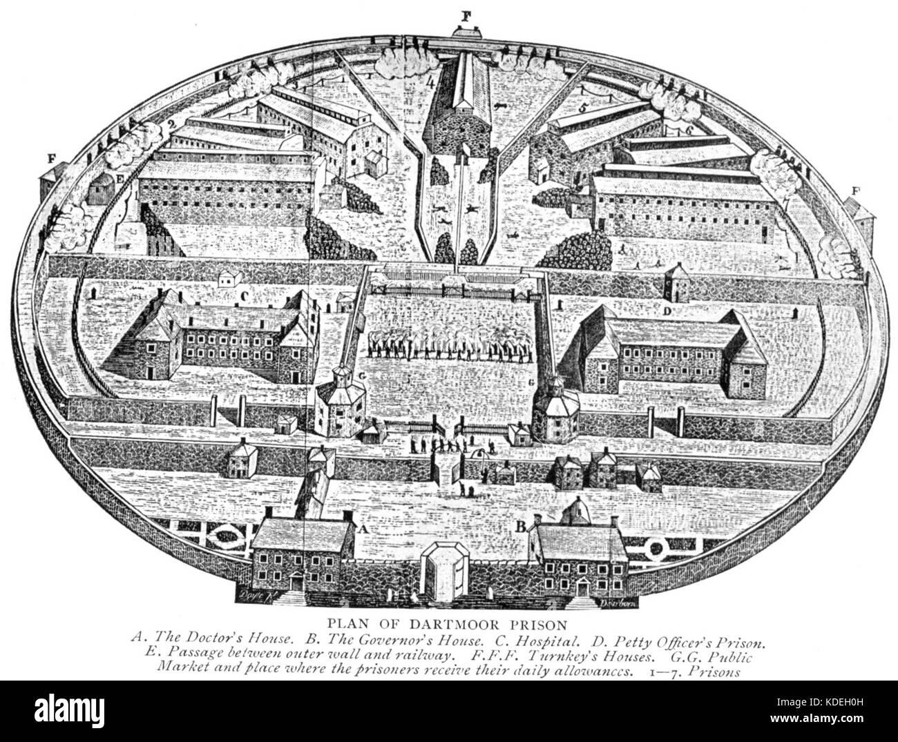Plan of Dartmoor Prison Devonshire characters and strange events Stock