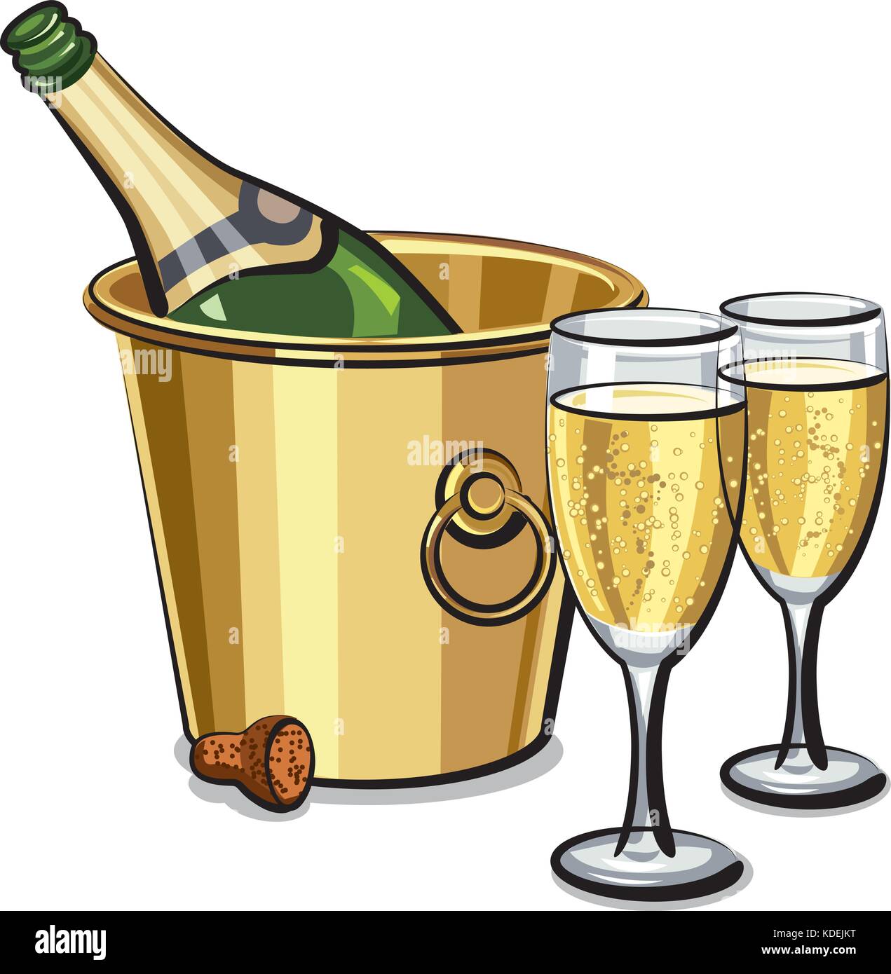 illustration of champagne bottle in bucket with two glasses Stock Vector  Image & Art - Alamy