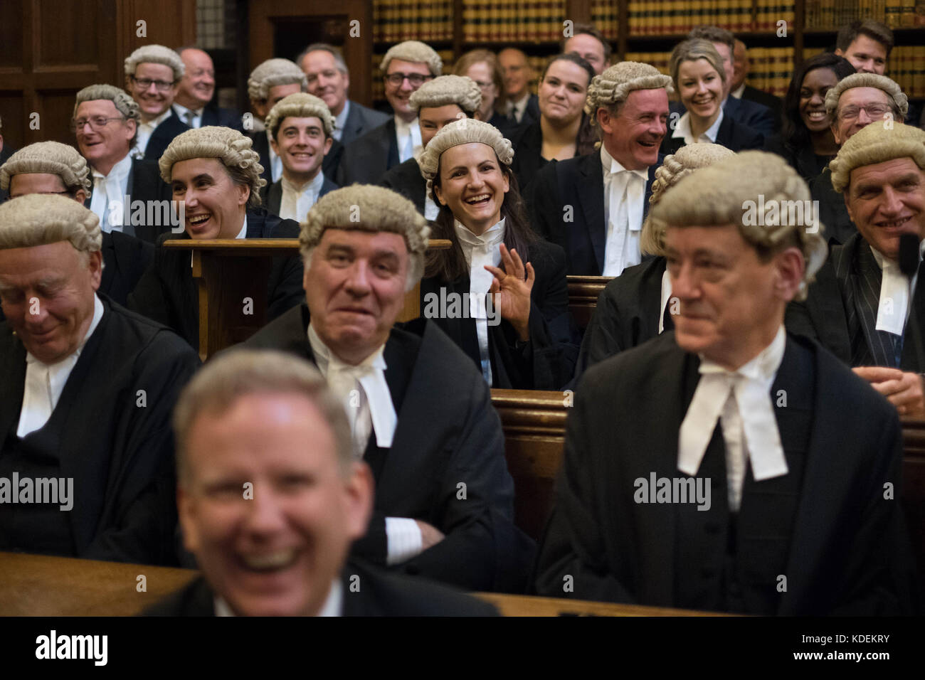 High Court judges attend a valediction for Mr Justice Bodey, one of the most senior family court judges in England and Wales, at the Royal Courts of Justice in London. Stock Photo