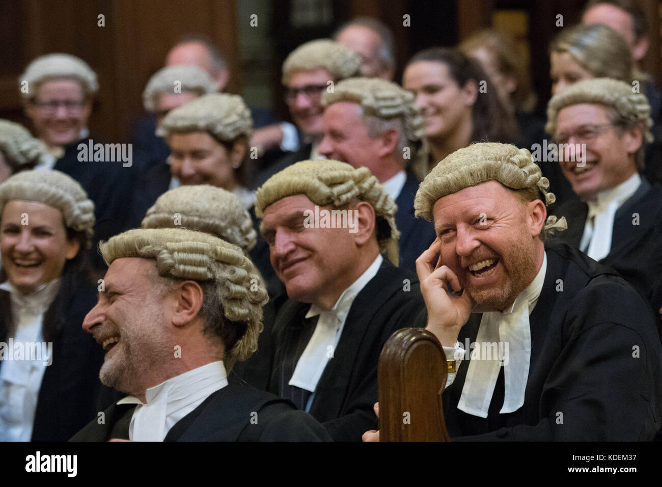 High Court judges attend a valediction for Mr Justice Bodey, one of the most senior family court judges in England and Wales, at the Royal Courts of Justice in London. Stock Photo