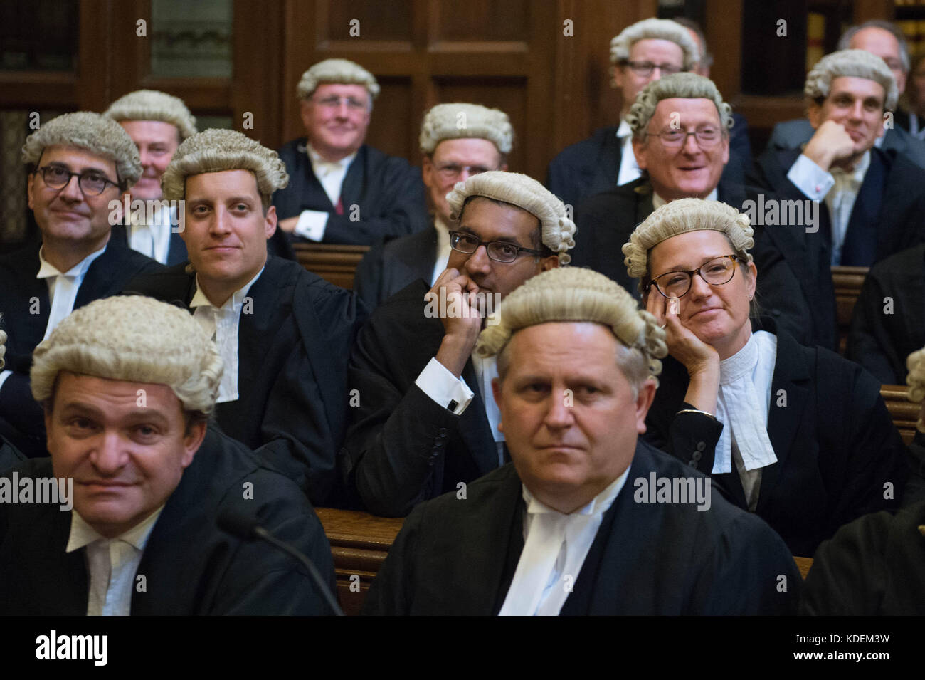High Court judges attend a valediction for Mr Justice Bodey, one of the most senior family court judges in England and Wales, at the Royal Courts of Justice in London. Stock Photo