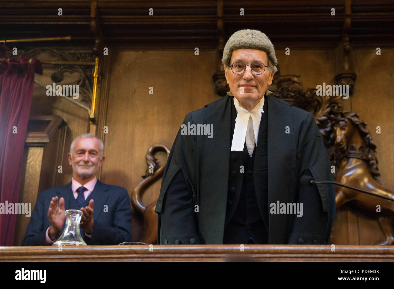 Mr Justice Bodey (right) one of the most senior family court judges in England and Wales, attends his valediction at the Royal Courts of Justice in London. Stock Photo
