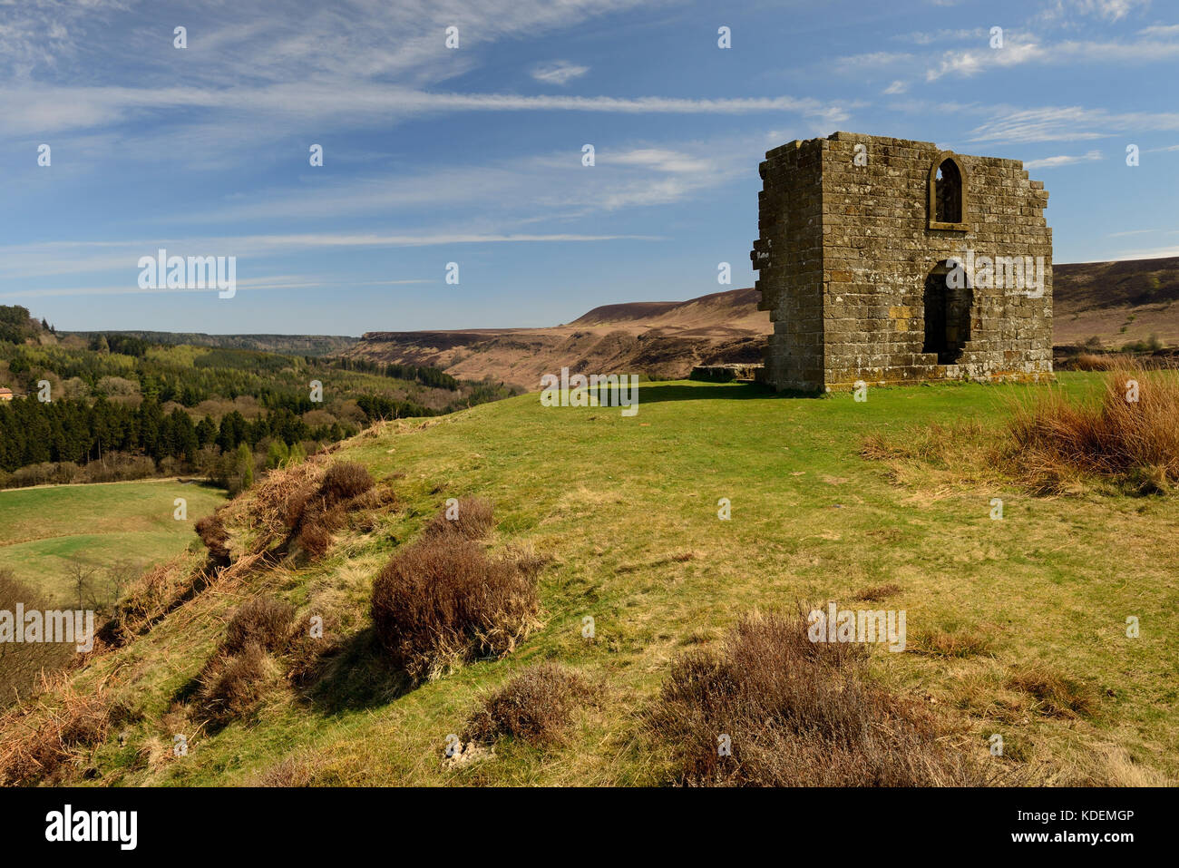 Skelton Tower, the romantic ruins of a folly on Levisham Moor, overlooking Newtondale and the