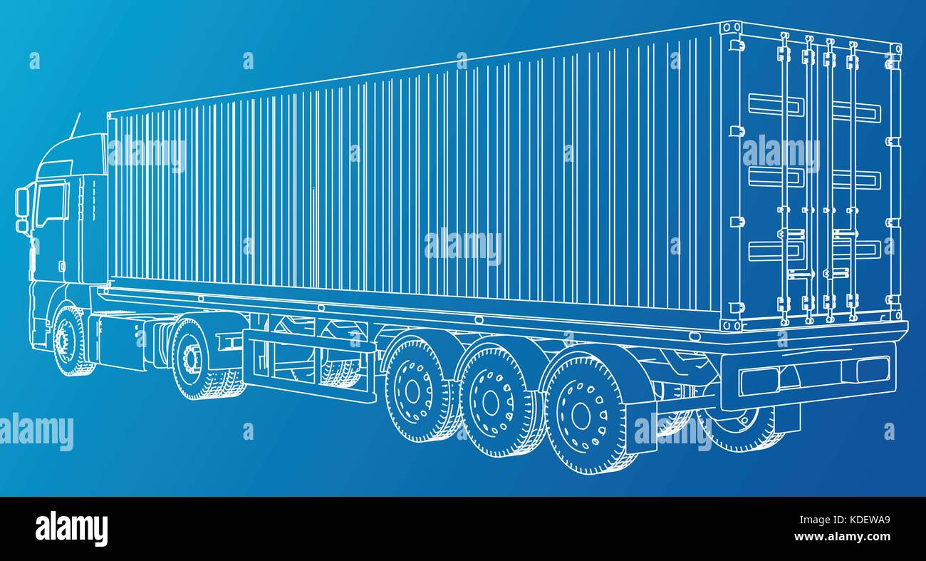 Car Delivery Semi Truck Trailer. Wireframe. EPS10 format. Vector