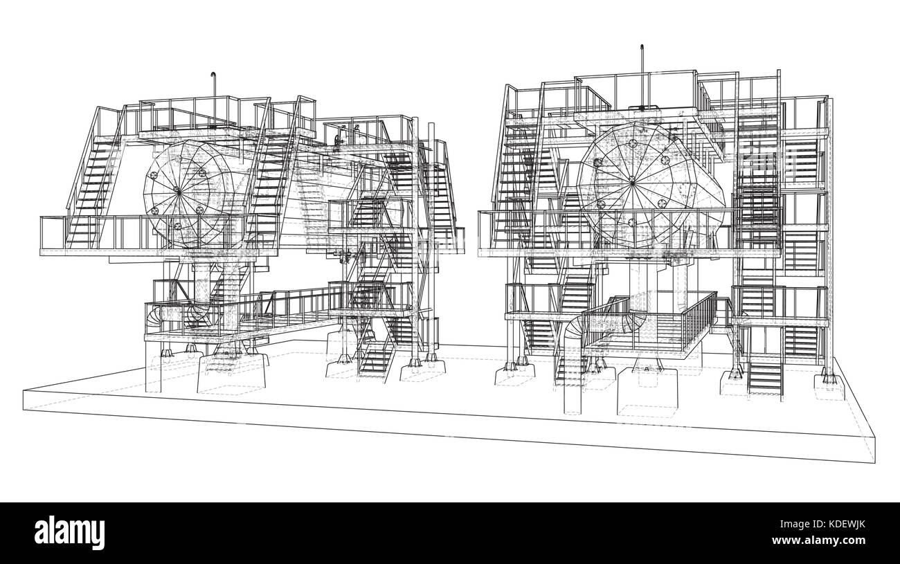 Wire-frame Oil and Gas industrial equipment. Stock Vector