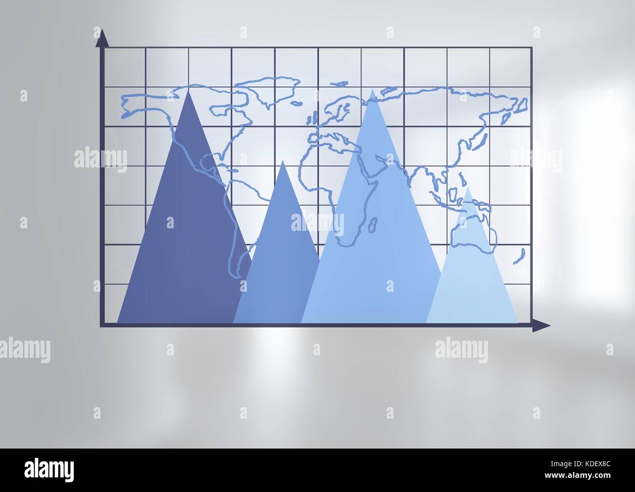 Digital composite of Triangular chart grid with world map with bright background Stock Photo