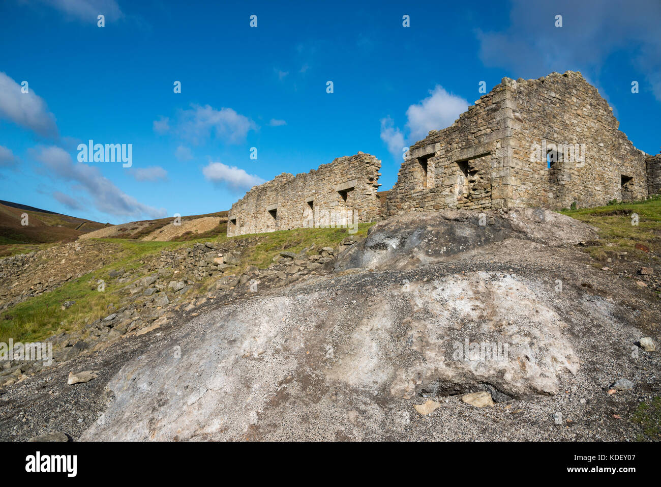 Ruins of Surrender Lead Smelting mill in the hills above Reeth, Swaledale in North Yorkshire, England. Stock Photo