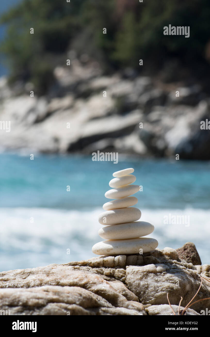 Stack of marble pebbles. Thassos, Greek island, Greece. Stock Photo
