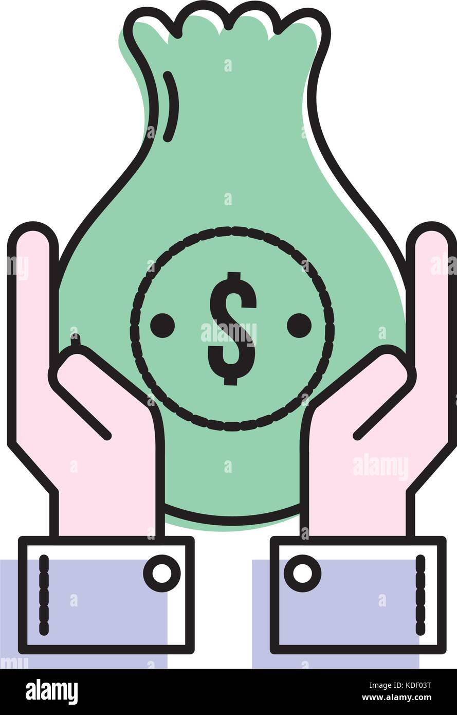 businessman with bag cash money and hands up vector illustration Stock ...