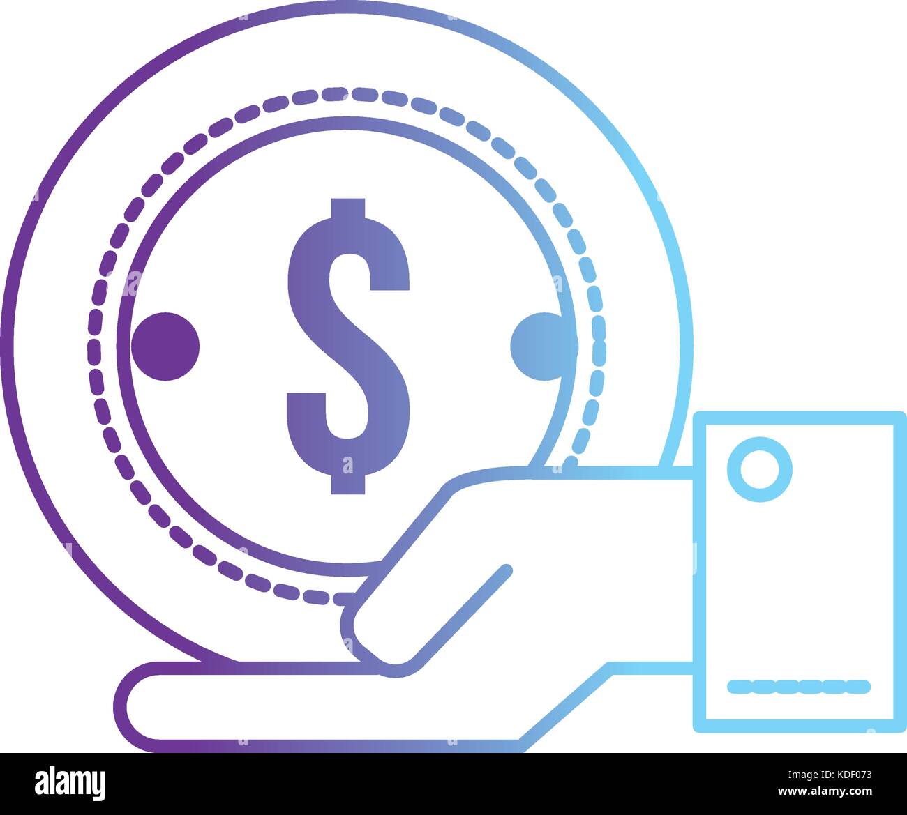 line businessman with coin cash money in the palm hand vector ...