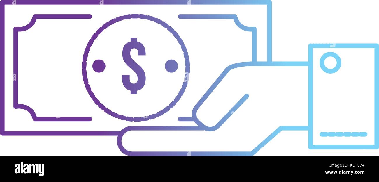 line businessman with bill cash money in the palm hand vector ...