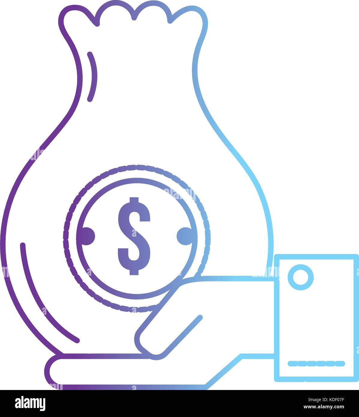 line businessman with bag cash money in the hand vector illustration ...