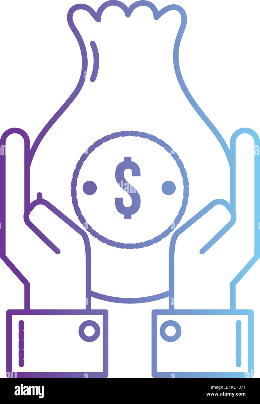 line businessman with bag cash money and hands up vector illustration ...